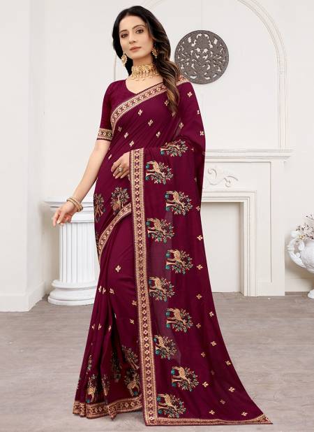 Cherry Colour Vedika New Designer Wedding Wear Stylish Heavy Silk Jari Embroidered Saree Collection 5807